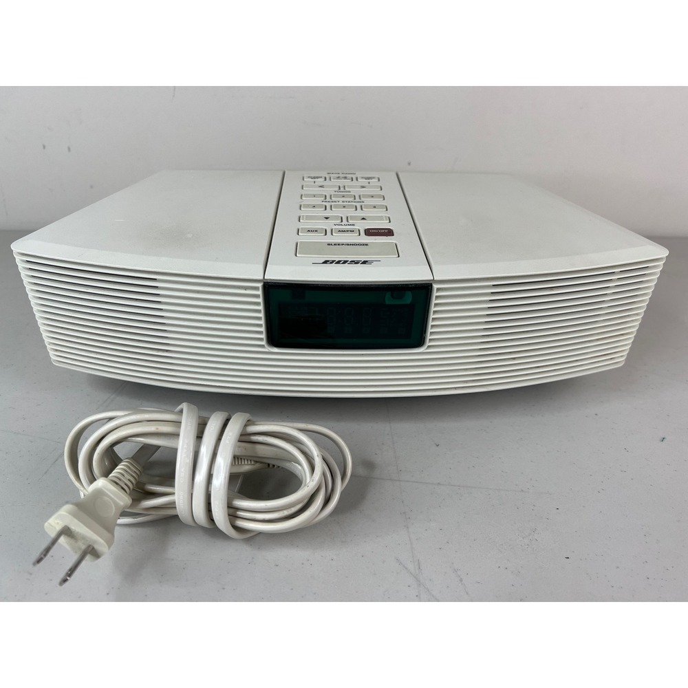 Bose Wave Radio AWR1-1W White AM FM AUX Alarm Clock Tabletop Speaker Cord WORKS